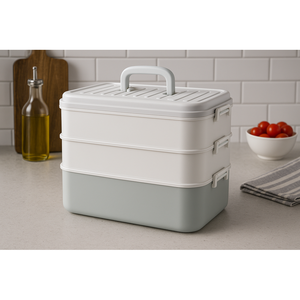 Caja de Almacenamiento de Plástico Multiusos Triple para Alimentos y Especias, con Tapa con Cierre, Organizador Apilable de Tres Capas, Contenedor de 6-10L - Product Image 2
