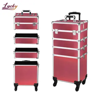 Scatola cosmetica personalizzata in alluminio 4 in1 con carrello per trucco, scatola cosmetica, grande capacità, vari design, multifunzione di alta qualità