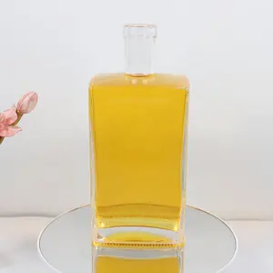 Botella de licor de vidrio con forma cuadrada, 750ml, de alta calidad, Whiksy, Tequila, Gin, ron, con corcho en T, fabricante de botellas de vidrio