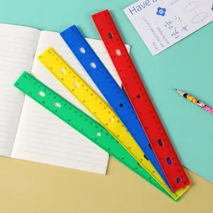 Penggaris meja plastik panjang warna-warni 12 inci alat tulis siswa sekolah kembali ke sekolah dengan LOGO