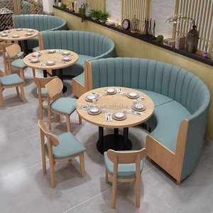 Curved Round Booth Benches Sofa Coffee Shop Wood Cafe Commercial <b>Restaurant</b> Furniture Table and Chair Booth Seating <b>Set</b> - Product Image 2