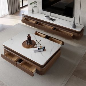 <span class=keywords><strong>Table</strong></span> <span class=keywords><strong>basse</strong></span> moderne de luxe AJUNION pour salon, plateau en marbre, <span class=keywords><strong>table</strong></span> rectangulaire en bois avec 4 tiroirs - Product Image 2