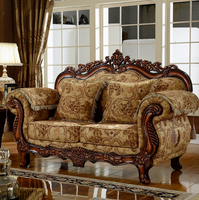 Ensemble de canapés de luxe de style européen en tissu, pieds en bois massif, rembourrage en éponge, dossier capitonné en forme de L, revêtement en lin, 3 places inclinables pour salon