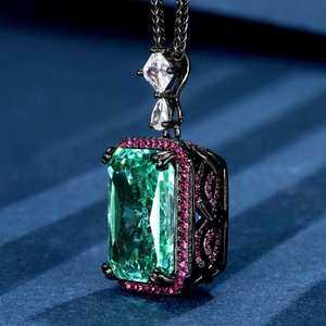 New Products 2026 Jewelry Eco-friendly <b>Copper</b> Black Gold Plated Radiant Cut 15*20mm Square Paraiba Tourmaline Pendant Necklace - Product Image 4