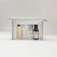 Pochette de maquillage réutilisable en nylon avec filet blanc et satin argenté personnalisé tendance, sac de voyage à fermeture éclair réutilisable