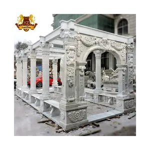 Décor de jardin extérieur, Statues de marbre blanc de luxe pavillon Gazebos grande colonne de pierre de jardin sculptée à la main Pergola gazébo