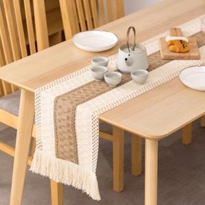 Runner da tavolo in macramè caldo Runner da tavolo in tela naturale in stile rustico con nappe Runner da tavolo da pranzo Boho in <span class=keywords><strong>pizzo</strong></span> di cotone - Product Image 4