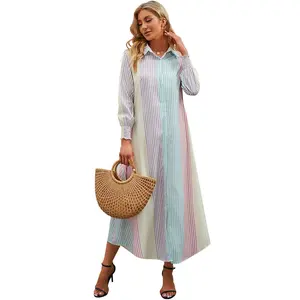 2024 Fall Modern Design Women Dresses Striped Shirt Dress Long Turn-down Collar Dress Shirt Women Wholesale Womens Clothing