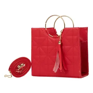 Bolso Bandolera Gabina Rojo Fana para Mujer, con Asa Única, Cierre de Cremallera Impermeable, Forro de Nailon, Diseño de Diamantes y Borlas - Product Image 3