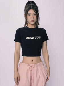 Wholesale High Quality 100%Cotton Breathable Digital Printed Y2K <b>Crop</b> Top Slim <b>Fit</b> Women's <b>T</b>-<b>Shirt</b> - Product Image 6