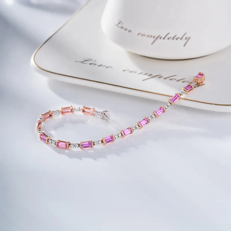 Pulseira de ouro sapphire, pulseira da moda natural rosa, branco, de diamante, 18k, au750