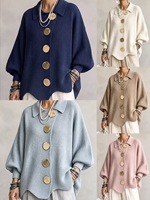Nouvelle Collection Automne 2027 : Ensemble Pull Tricoté Femme Style Européen et Américain, Manches Classiques, Grand Bouton, Tenue Décontractée