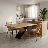 Table à manger extensible minimaliste en forme de X avec base croisée, plateau en placage de chêne clair, mobilier de salle à manger pour usage domestique et commercial