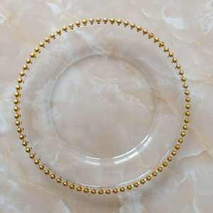 Assiettes rondes jetables pour mariage écologiques K11, 13 pouces, 33 cm, transparentes, bordure dorée perlée, en verre - Product Image 1