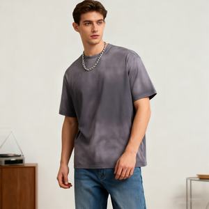 TKAN613D Sudadera de punto de algodón 100% de 320 GSM de alto gramaje, estampada, estilo urbano, deportiva, vintage, con cuello redondo, lavado ácido en aerosol, oversize y hombros caídos - Product Image 2