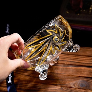 Boîte <span class=keywords><strong>à</strong></span> bonbons en verre sur pied Gold Line, motif <span class=keywords><strong>moulin</strong></span> <span class=keywords><strong>à</strong></span> <span class=keywords><strong>vent</strong></span> et fleurs, capacité 250 ml, bol <span class=keywords><strong>à</strong></span> fruits, couvercle de rangement, styles pour mariages, restaurants - Product Image 5