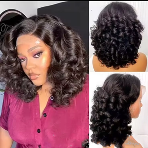 Peluca Corta Rizada y Voluminosa al por Mayor, Peluca sin Pegamento 5X5, Peluca Corta Rizada Marrón y Rubia, Pelucas de Cabello Humano Natural - Product Image 3