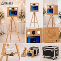 Photomaton commercial en bois avec flash automatique et lumière d'appoint, imprimante DNP QW410, station selfie portable pour location événementielle