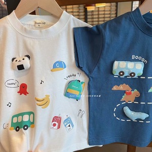 Childrens Cotton Short Sleeve T-Shirt Cartoon 3D Dinosaur Panda Design Summer Wear For Boys Girls - Product Image 2