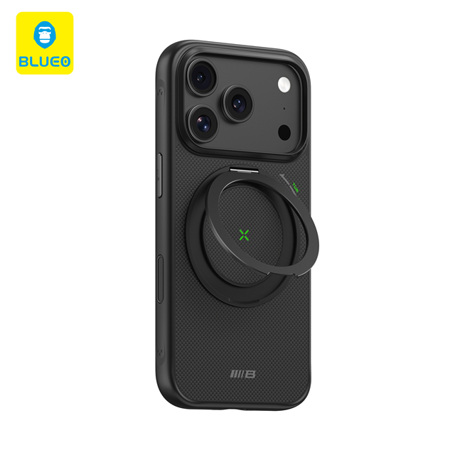 BLUEO Transparent Aramid Fiber Magnetic Case with 360 Holder Stand for 17 Pro Max