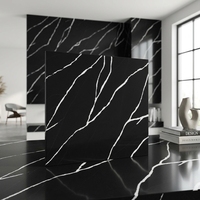 DCT CN7080 Dalle de pierre de quartz moderne, personnalisation OEM/ODM, finition craquelée noir et blanc, pour table de salle à manger d'hôtel et cuisine