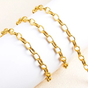 Collar largo de cadena con eslabones ovalados únicos de acero inoxidable, color dorado, estilo hip hop, para mujeres y hombres, regalo de joyería, se puede personalizar. - Product Image 2
