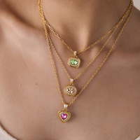 Collier pendentif halo en pierres colorées avec cadre doré, motifs poire, ovale, coussin, cœur, bijoux minimalistes pour femmes, cadeaux