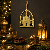 Décoration murale de mosquée en MDF découpé au laser, avec paillettes dorées, lumières LED, dôme islamique, minarets, petite taille, durable, pour la maison, décoration de l'Aïd