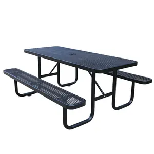 Уличная мебель, расширенный металлический обеденный стол для пикника длиной 6 футов 8 футов со скамейкой для ресторана, столик из стальной сетки для кафе