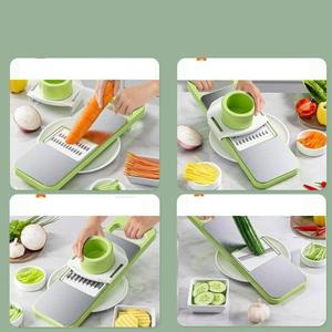 Trancheuse et râpe de cuisine industrielle Outils manuels en acier inoxydable pour fruits et légumes avec coupe-légumes vert en plastique - Product Image 2