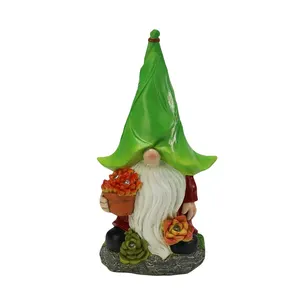 wholesale dwarf statue with solar energy garden gnome with light Garden Little Elf solar function garden decoration