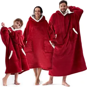 सर्दियों के लिए सोफा टीवी कंबल मोटा शेरपा ऊन पहनने योग्य कंबल घुटने तक की लंबाई वाला गर्म हुडी कंबल