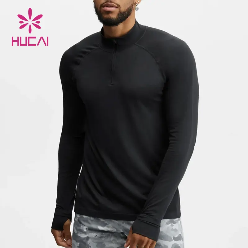 Custom LOGO Long Sleeve Sweatshirt plain half zip muscle quick dry slim fit compression gym fitness t shirts
