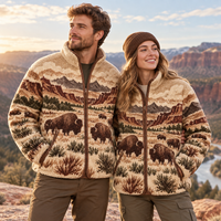 Veste polaire jacquard pour homme, motif faune, fermeture éclair intégrale, en sherpa à poils longs, manteau d'hiver, fabricant et fournisseur de vêtements personnalisés OEM ODM