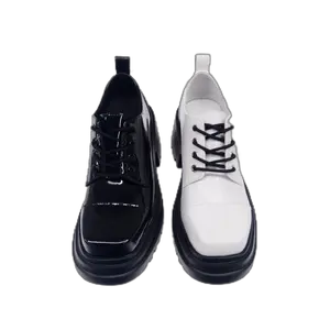 Top Quality Thick Soled Closed Toe Non Slip Patent Leather White Black Soft Leather Shoes