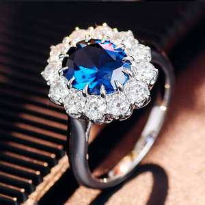 <span class=keywords><strong>Bague</strong></span> <span class=keywords><strong>de</strong></span> fiançailles et <span class=keywords><strong>de</strong></span> mariage en or blanc 18 carats ou 14 carats avec <span class=keywords><strong>saphir</strong></span> <span class=keywords><strong>de</strong></span> laboratoire <span class=keywords><strong>de</strong></span> haute qualité, coupe ovale, pierre précieuse bleue - Product Image 5