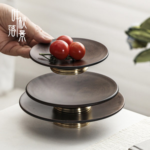 Chinese Pastry Plate Round Walnut Wood Stemmed Fruit <b>Snack</b> <b>Tray</b> Minimalist New Chinese Style Party Use - Product Image 3