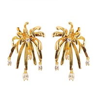 Anting Bunga Berlapis Berlian Kuningan Fashion Perhiasan Kustom OEM, Anting Elegan Bergaya untuk Pernikahan, Pemasok Perhiasan Grosir