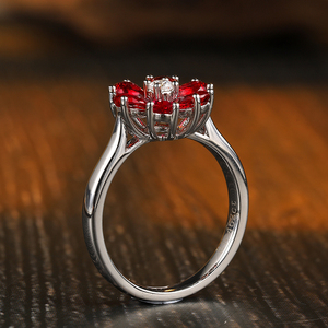 Simple 925 Sterling Silver Flower Lab Made <strong>Ruby</strong> Gemstone <strong>Ring</strong> With 1.44ct Pear Cut <strong>Red</strong> <strong>Ruby</strong> - Product Image 6