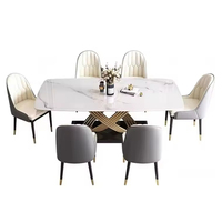 Ensemble de table et chaises de salle à manger en acier inoxydable de luxe, design moderne, table rectangulaire en marbre, meubles de restaurant