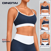 Soutien-gorge de sport dos nu color block pour femme, maintien élevé, sans armatures, bonnet complet avec coussinets amovibles pour la randonnée, le cyclisme et le tennis