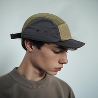 Casquette de camping personnalisée légère en nylon à 5 panneaux avec logo en patch tissé, fermeture à pression, imperméable, coupe-vent et séchage rapide