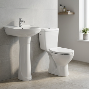 Cheap Price Economic Ceramic Sanitary Ware Bathroom 5 Pcs Complete Set With Toilet and Pedestal Basin From Indian Supplier - Product Image 1