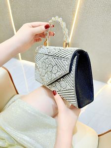 New Cross-border European American Fashion Retro Full Pearl Chain <b>Small</b> Square Evening Rhinestone Polyester <b>Handbag</b> Tanjing - Product Image 2