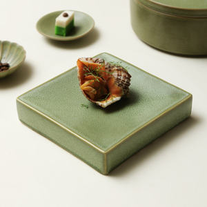 Bandeja Cuadrada de Cerámica Estilo Japonés, Color Verde Sólido, Elegante, para Restaurante, Apta para Lavavajillas, Acabado Pulido - Product Image 1