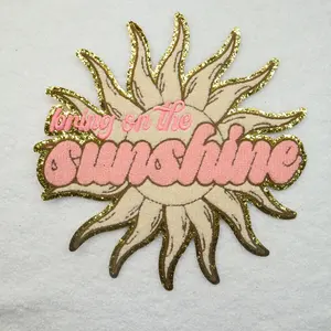 Wholesale Embroidery Glitter Loning On The Sunshine Logo Chenille Patch Iron On Holiday Summer Beach Patches Badge