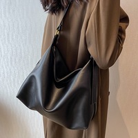 Tas Tote Kulit PU Lembut Wanita Model Sederhana Selempang Santai Kapasitas Besar Warna Polos Grosir