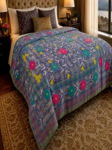 Indian Handmade Cotton Kantha Quilt Reversible Block Print Bedspread Soft <b>Quilted</b> Blanket Vintage Bohemian Home Decor <b>Bedding</b> - Product Image 4