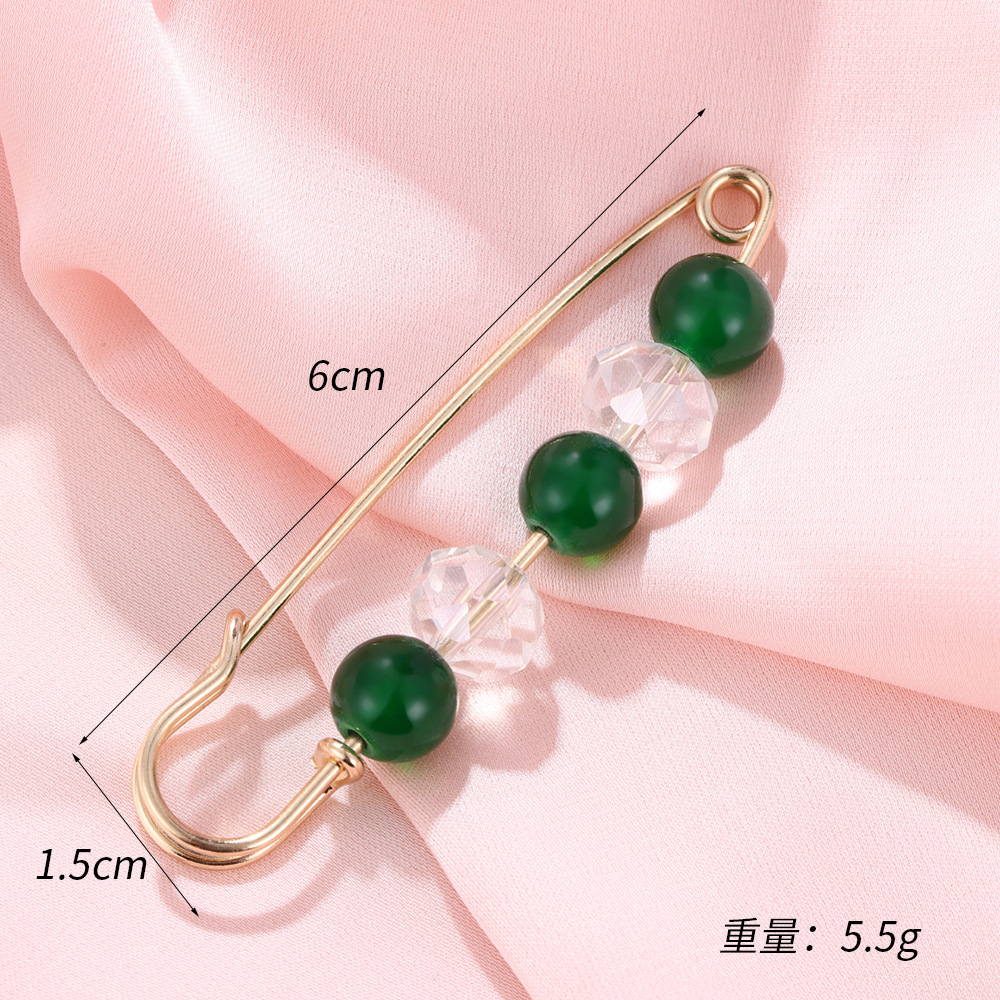 Grande taille verte avec trois perles et deux strass (6*1,5CM)