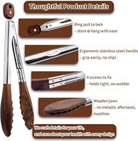 430 #   Roestvrijstalen kooktang van walnoot hout, vaatwasmachinebestendig, hittebestendig, BBQ accessoire, keukengerei, salade tang